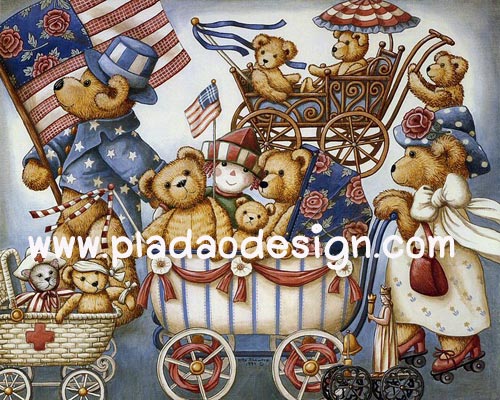 กระดาษเดคูพาจพิมพ์ลาย สำหรับทำงาน เดคูพาจ Decoupage งานฝีมือ งาน Handmade แนวภา พหมี เท็ดดี้แบร์ Teddy bear เดินพาเหรดขบวนรถเข็นเด็ก (pladao design)