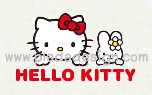 กระดาษสาพิมพ์ลาย สำหรับทำงาน เดคูพาจ Decoupage แนวภาำพ hello kitty กับน้องกระต่าย โผล่หน้ามาจ๊ะเอ๋ มีพื้นหลังเป็นสีขาว (ปลาดาวดีไซน์)