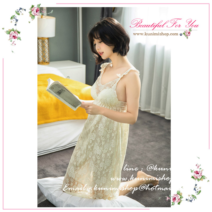 ชุดนอน กระโปรงผ้าลูกไม้ทั้งตัว สายเดี่ยว แต่งด้วยผ้าลูกไม้ และประดับด้วยโบว์ สามารถปรับความยาวได้ ช่วงอกมีฟองน้ำซับอย่างดีคะ ชุดงานสวย เซ็กซี่คะ ในส่วนของกระโปรง มีซับในด้วยคะ