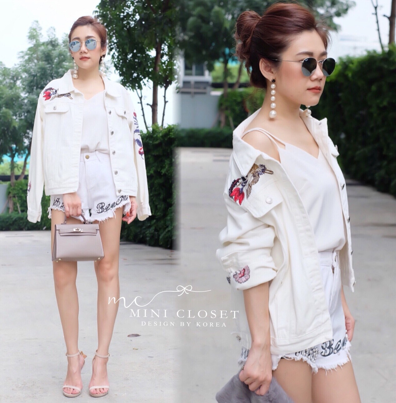 เสื้อเกาหลี พร้อมส่ง เสื้อแจ็คเก็ต งานผ้ายีนส์สีขาว
