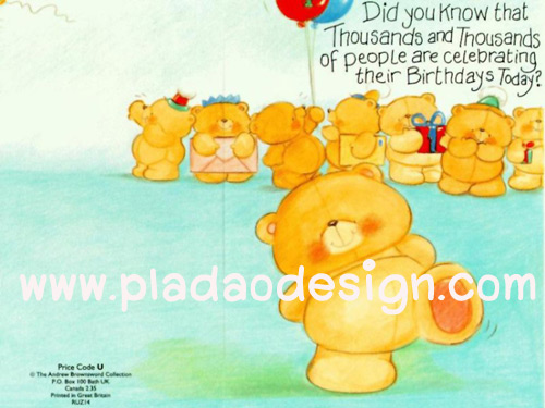 กระดาษสาพิมพ์ลาย สำหรับทำงาน เดคูพาจ Decoupage แนวภาำพ ภาพแนวการ์ตูน น้องหมี ฮอลล์มาร์ค Hallmarks bear น้องหมีหลายตัวเข้าแถวมาให้ของขวัญและอวยพรวันเิกิด ร้องเพลง Happy birthday (ปลาดาวดีไซน์)