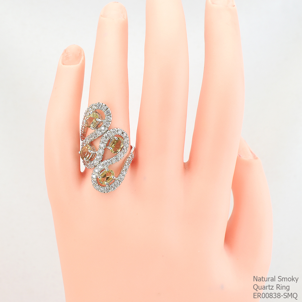 SKJewelryFactory แหวนเงินแท้ 92.5% ฝังพลอยสโมกกี้ควอทซ์แท้ ER00838-SMQ