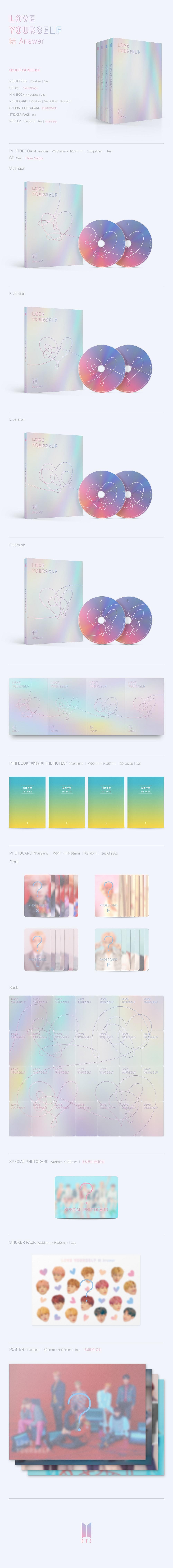 [Pre] BTS : 3rd Mini Album Reapckage - LOVE YOURSELF 結 ‘Answer’ (2CD) (S+E+L+F Ver. SET)