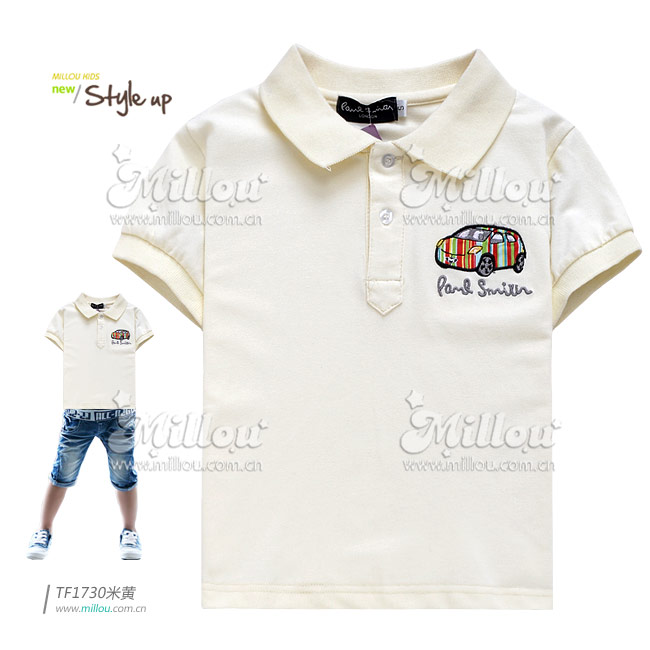 เสื้อผ้าเด็กคอปก สีขาวครีมแขนสั้น ไซส์ 5,7