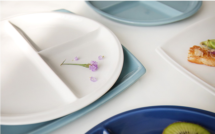 Pre-Order จานเซรามิค แบบถาดอาหารแบ่งช่อง มีทรงกลม กับทรงเหลี่ยม แบบละ 3 สี Zakka