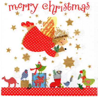 แนวภาพคริสต์มาส Angel Merry Christmas เป็นภาพบล็อค 4 กระดาษแนพกิ้นสำหรับทำงาน เดคูพาจ Decoupage Paper Napkins ขนาด 33X33cm