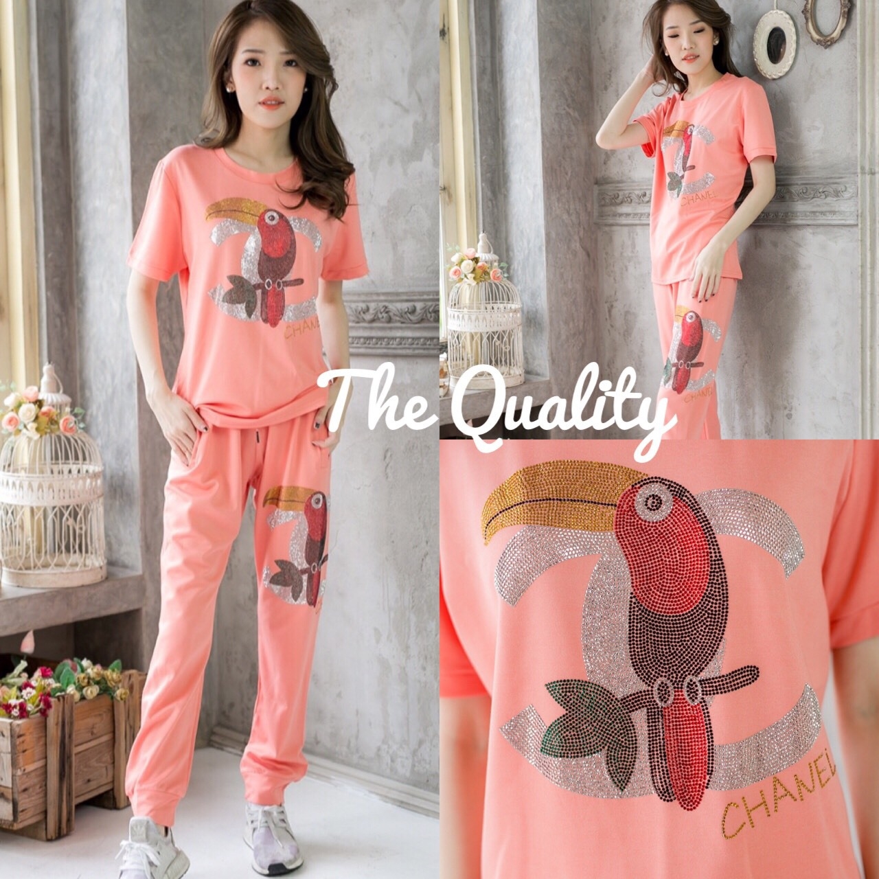 พร้อมส่ง Set ชาแนล นก เสื้อ+กางเกง ผ้านิ่ม
