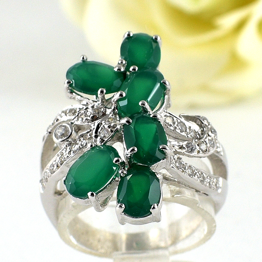 SKJewelryFactory แหวนเงินแท้ 92.5% ฝังพลอยกรีนอะเกทแท้ ER00940-GAG