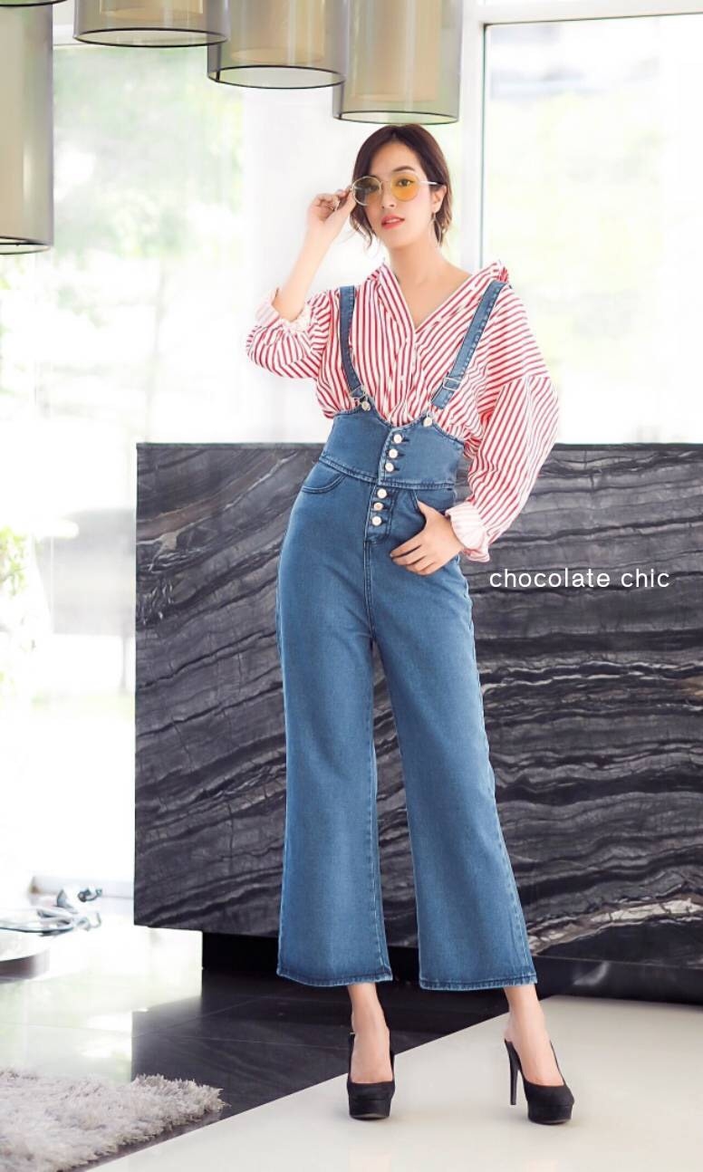 เสื้อผ้าเกาหลี พร้อมส่ง เอี๊ยมกางเกง ทรง 7ส่วน