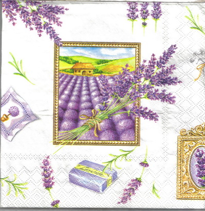 แนวภาพสวน บ้านในทุ่งลาเวนเดอร์ Lavender Product เป็นภาพแนวยาว กระดาษแนพกิ้นสำหรับทำงาน เดคูพาจ Decoupage Paper Napkins ขนาด 33X33cm