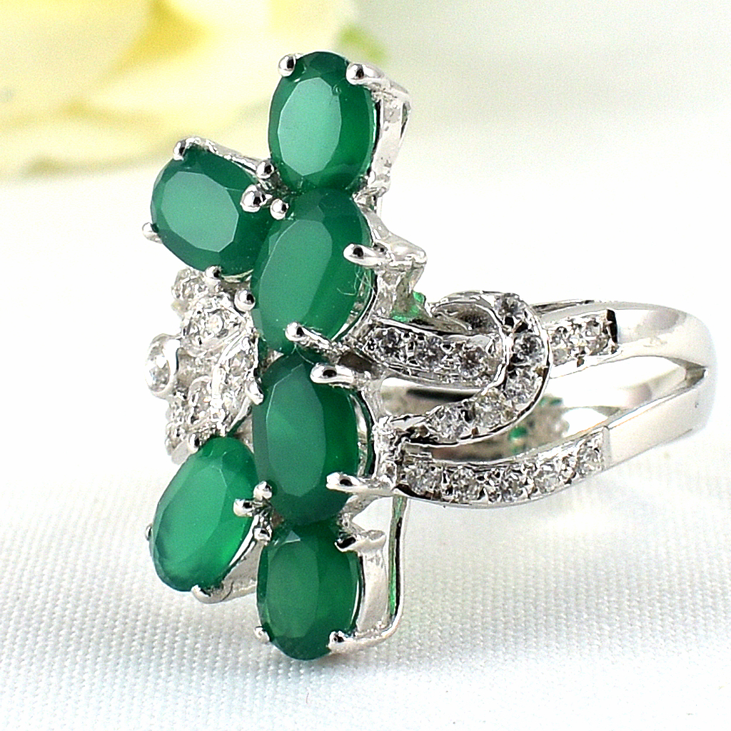SKJewelryFactory แหวนเงินแท้ 92.5% ฝังพลอยกรีนอะเกทแท้ ER00940-GAG