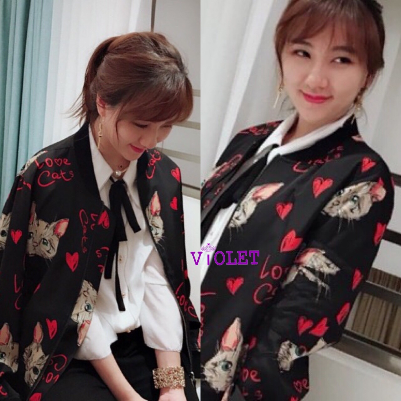 เสื้อเกาหลี พร้อมส่ง แจ๊กเกต สกรีนลายน้องเหมียว