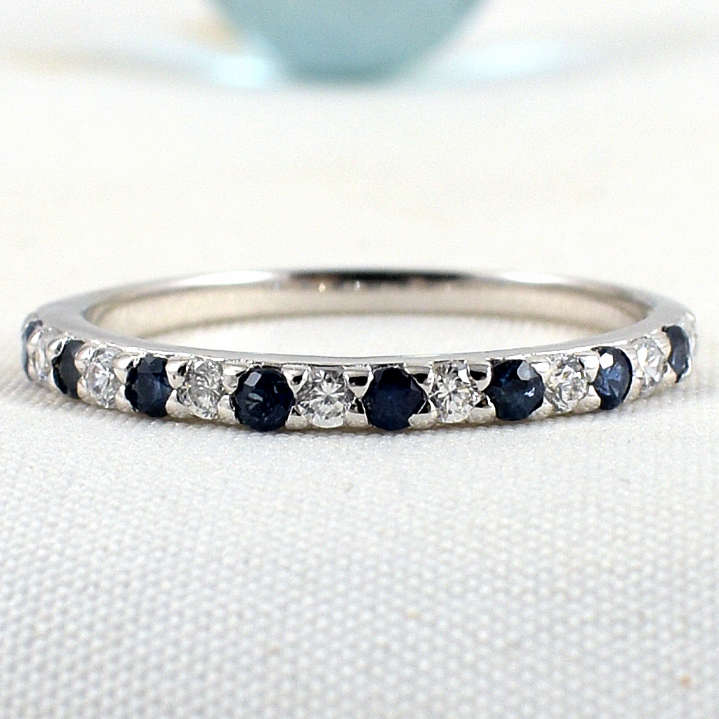 SKJewelryFactory แหวนพลอยไพลินแท้ สลับเพชร สไตล์แหวนเเถวมินิมอล ER01238-BSA2