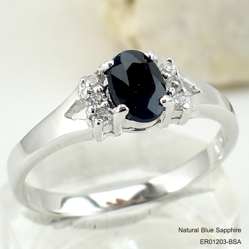 SKJewelryfactory แหวนเงินแท้ ฝังพลอยไพลินแท้ ดีไซด์น่ารัก ER01203-BSA