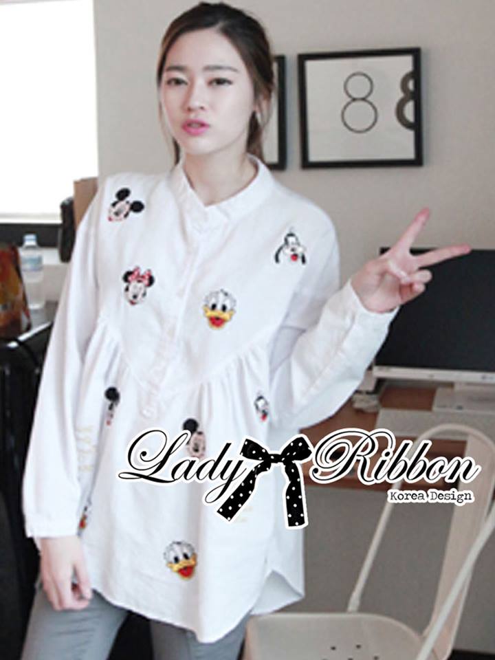 พร้อมส่ง เชิ้ตทรงบานพื้นขาวปักลายการ์ตูนดิสนีย์