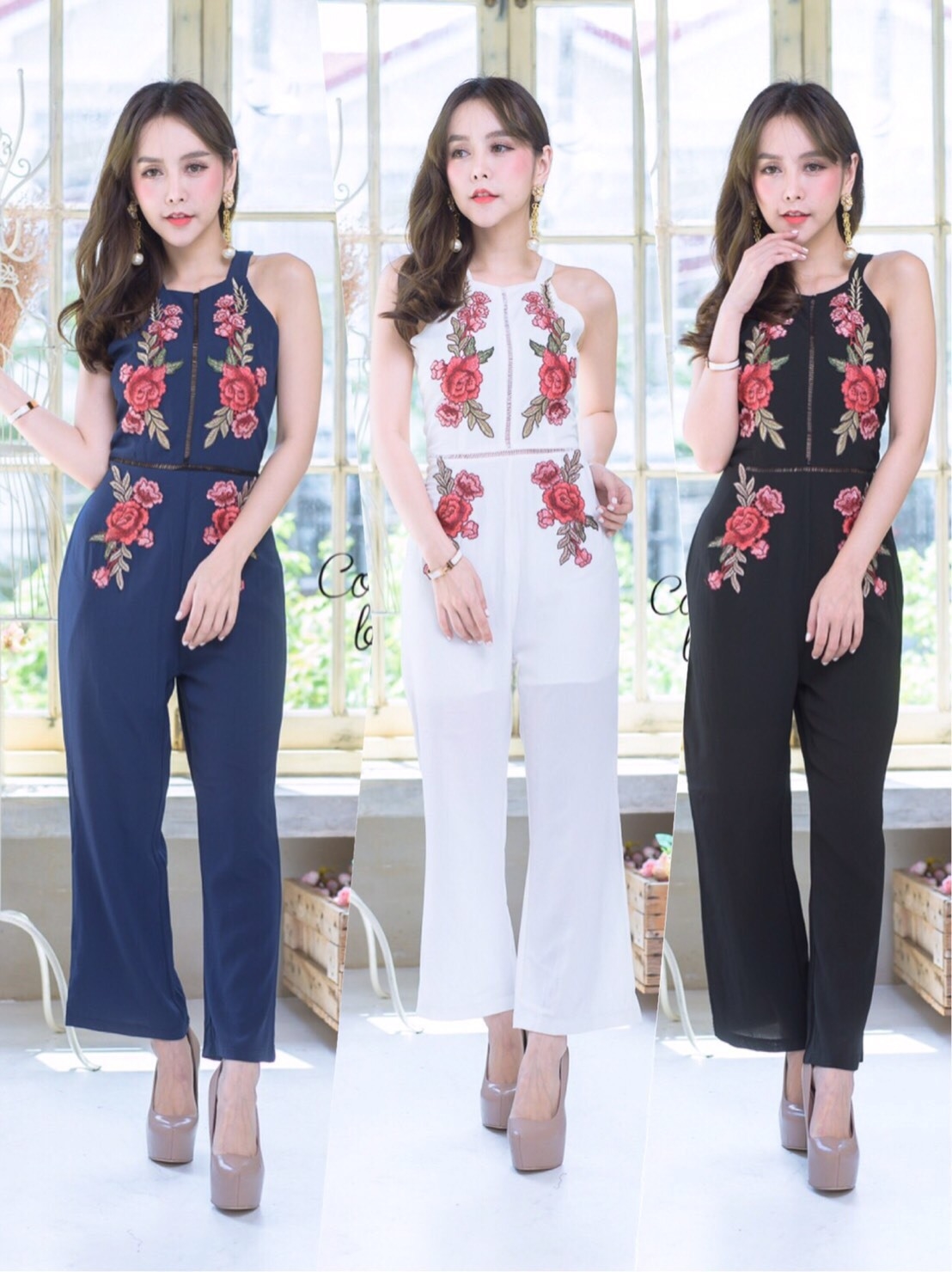 เสื้อผ้าเกาหลี พร้อมส่ง จั๊มสูทขายาวมี 3 สี