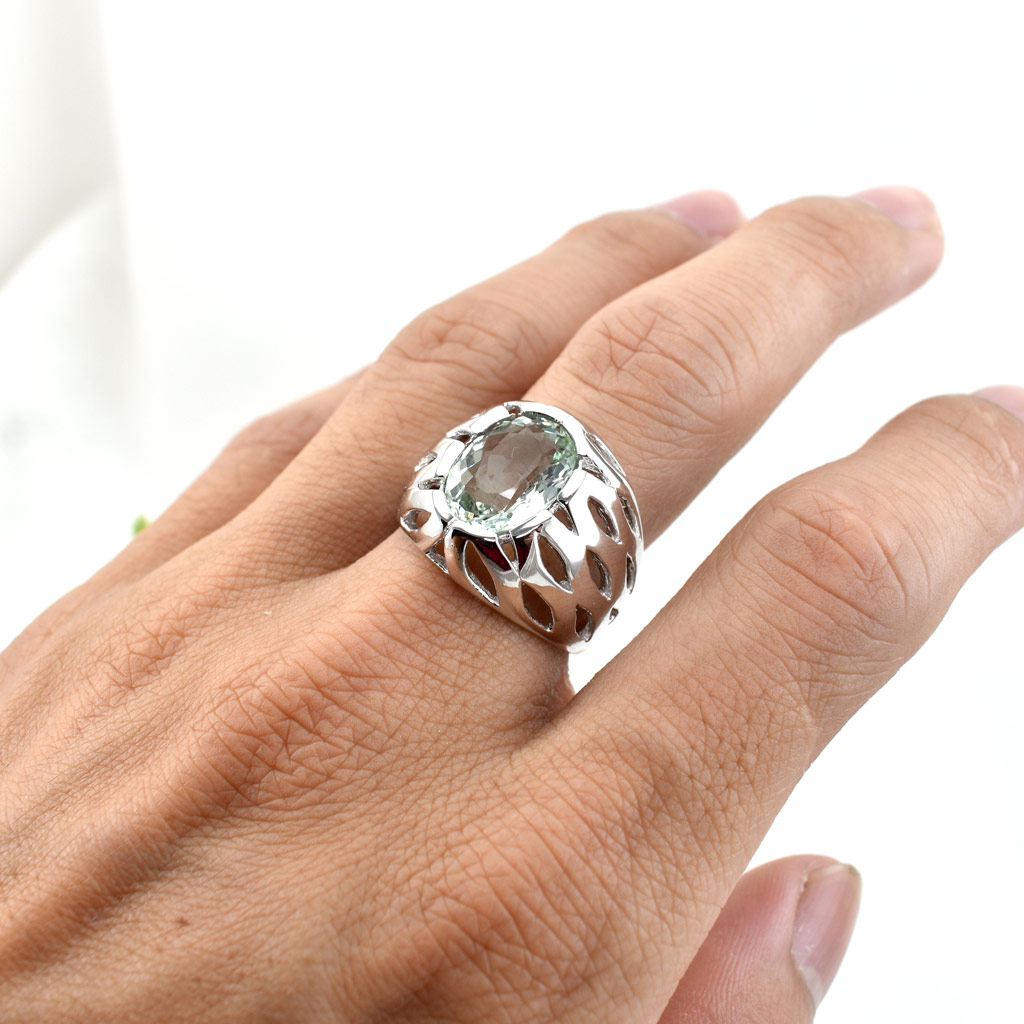 SKJewelryFactory แหวนพลอยกรีนแอมิทิสต์แท้ Pazolite Quartz MR00585-GAM