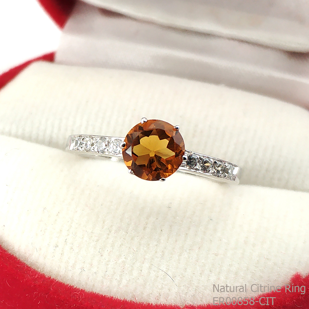 SKJewelryfactory แหวนเงินแท้ 92.5% ฝังพลอยซิทรินแท้ สไตล์แหวนแต่งงาน ER00858-CIT