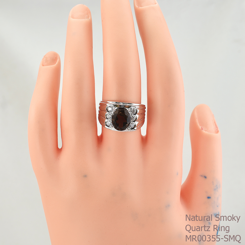SKJewelryFactory แหวนชาย พลอยแท้ สีควันบุหรี่ พลอยสโมกกี้ควอทซ์แท้ MR00355-SMQ