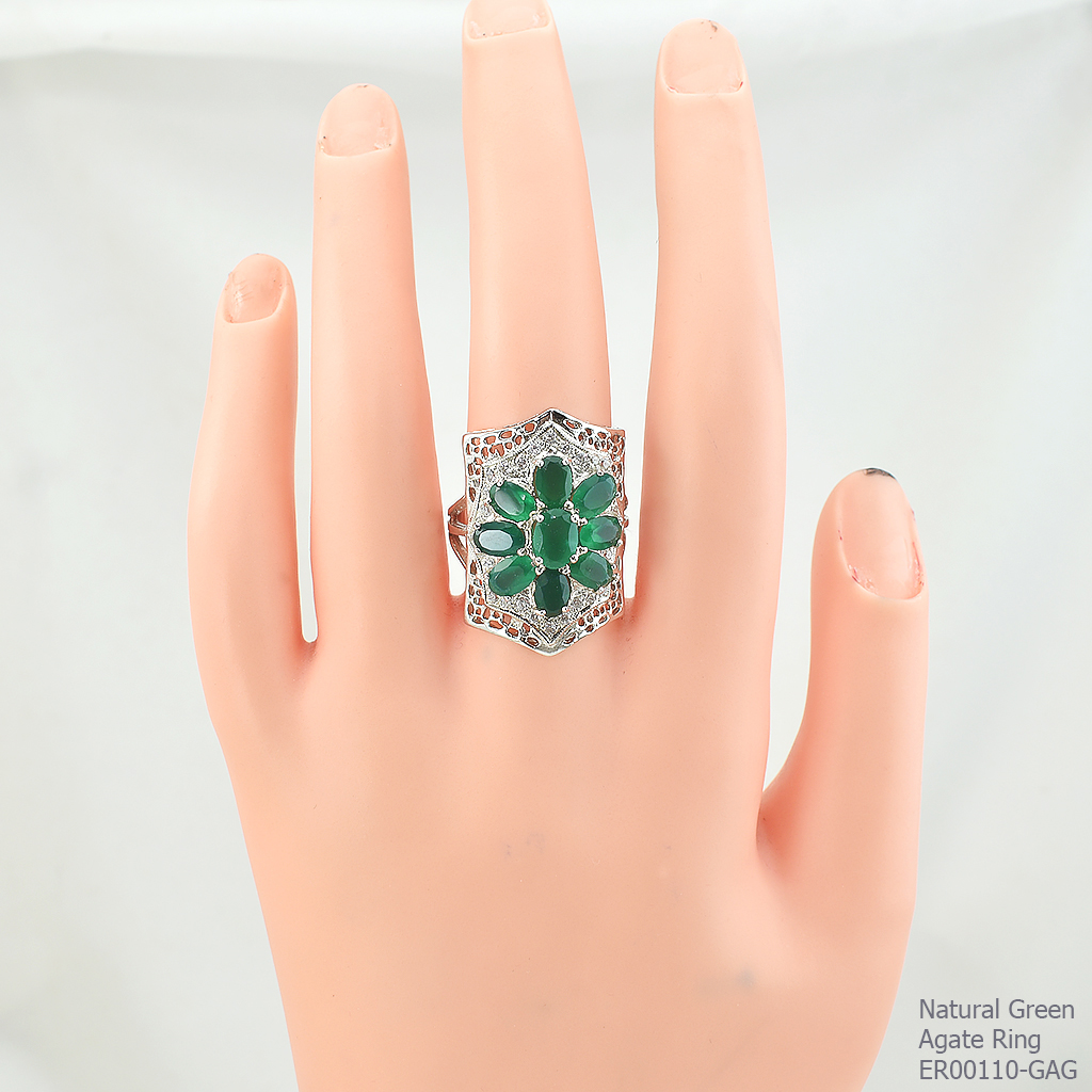 SKJewelryFactory แหวนพลอยกรีนอะเกทแท้ ทรงนี้ใส่นิ้วกลางสวย ER00110-GAG