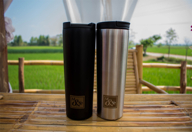 ขวดน้ำเก็บความร้อน ความเย็นแบบฝาสูญญากาศ กันน้ำหกได้ 100 %g เก็บความร้อนเย็นได้นาน ยี่ห้อ Move On ขนาด 16 Oz.