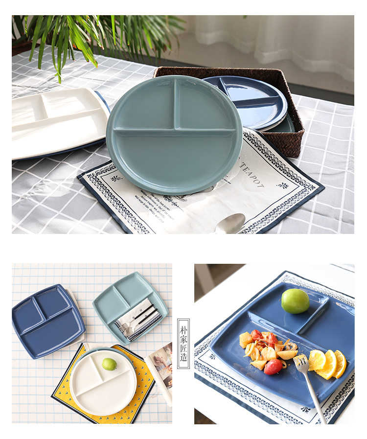 Pre-Order จานเซรามิค แบบถาดอาหารแบ่งช่อง มีทรงกลม กับทรงเหลี่ยม แบบละ 3 สี Zakka