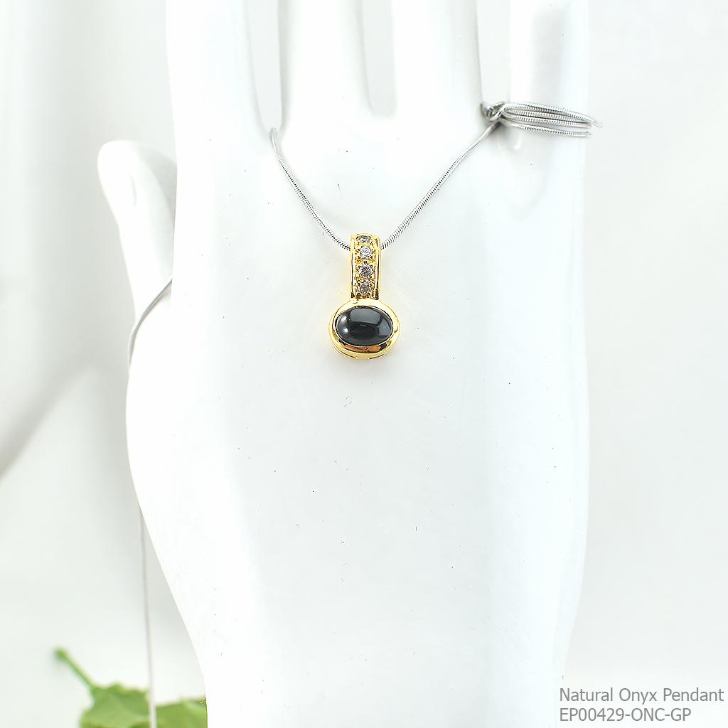 SKJewelryFactory EP00429-ONC-GP จี้เงินแท้92.5% จี้นิลแท้และเพชร ฃุบทองหนา 1 ไมครอน