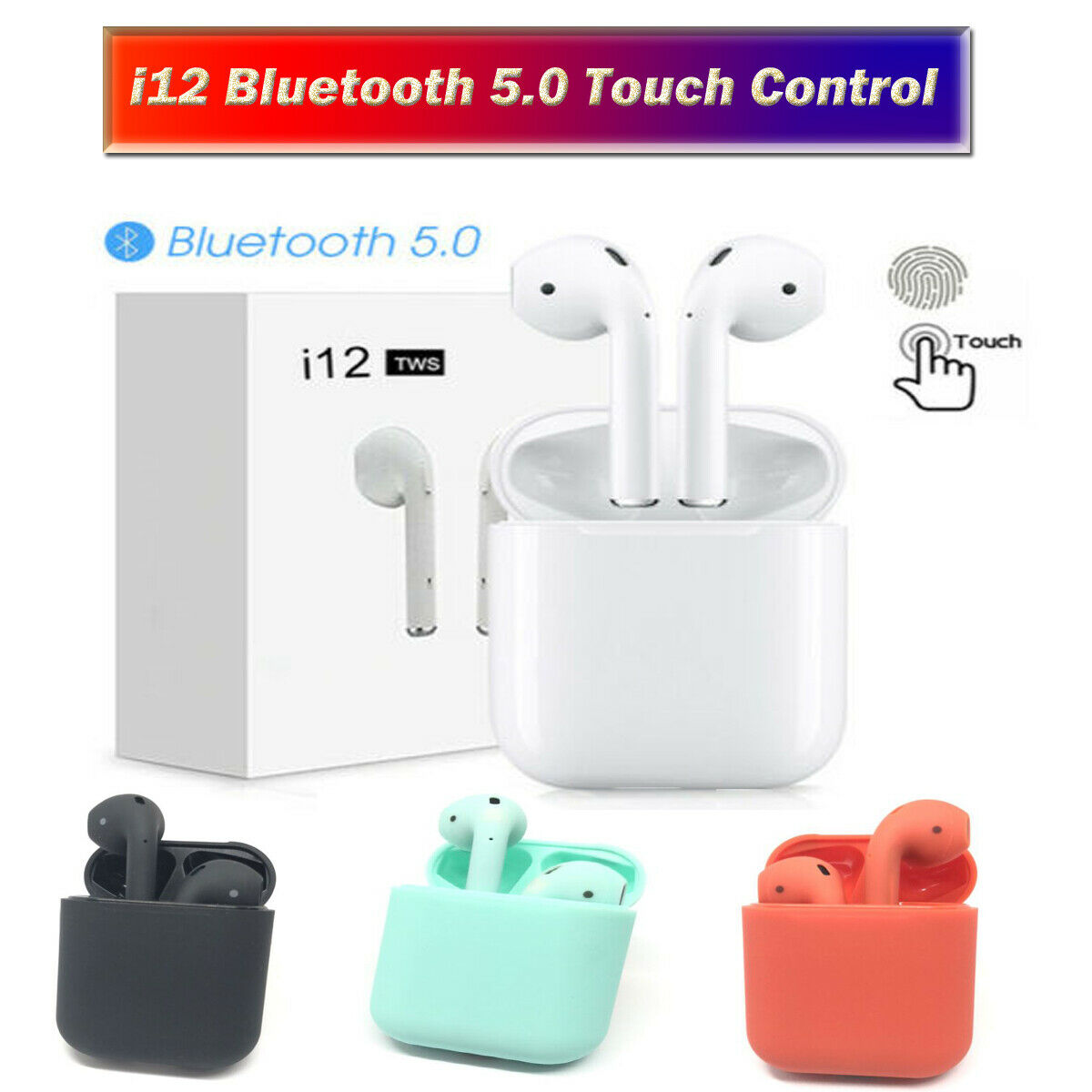 หูฟังบลูทูธไร้สายพร้อมตลับชาร์จ i12 TWS MINI Earpods Earphone Wireless Smart Touch Control Earbuds
