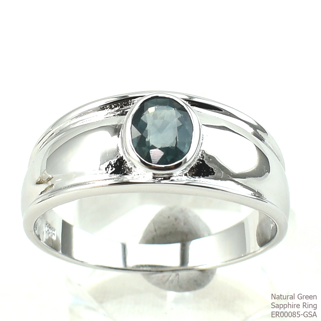 SKJewelryFactory แหวนพลอยเม็ดเดี่ยว พลอยจันทุบรีแท้ แหวนเงินแท้ 92.5% ฝังพลอยเขียวส่องแท้ ER00085-GSA