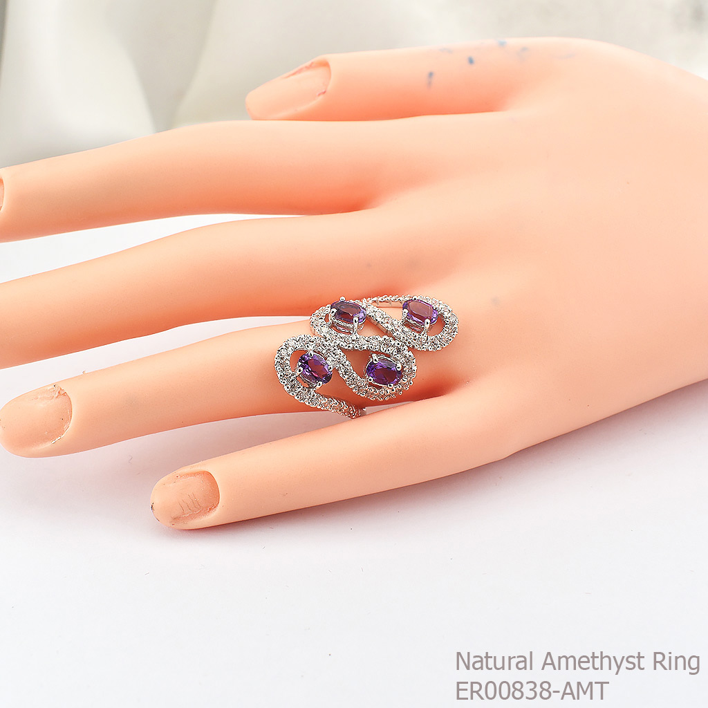 SKJewelryfactory แหวนเงินแท้ 92.5% ฝังพลอยแอมิทิสต์แท้ สไตล์หรูหรา ER00838-AMT