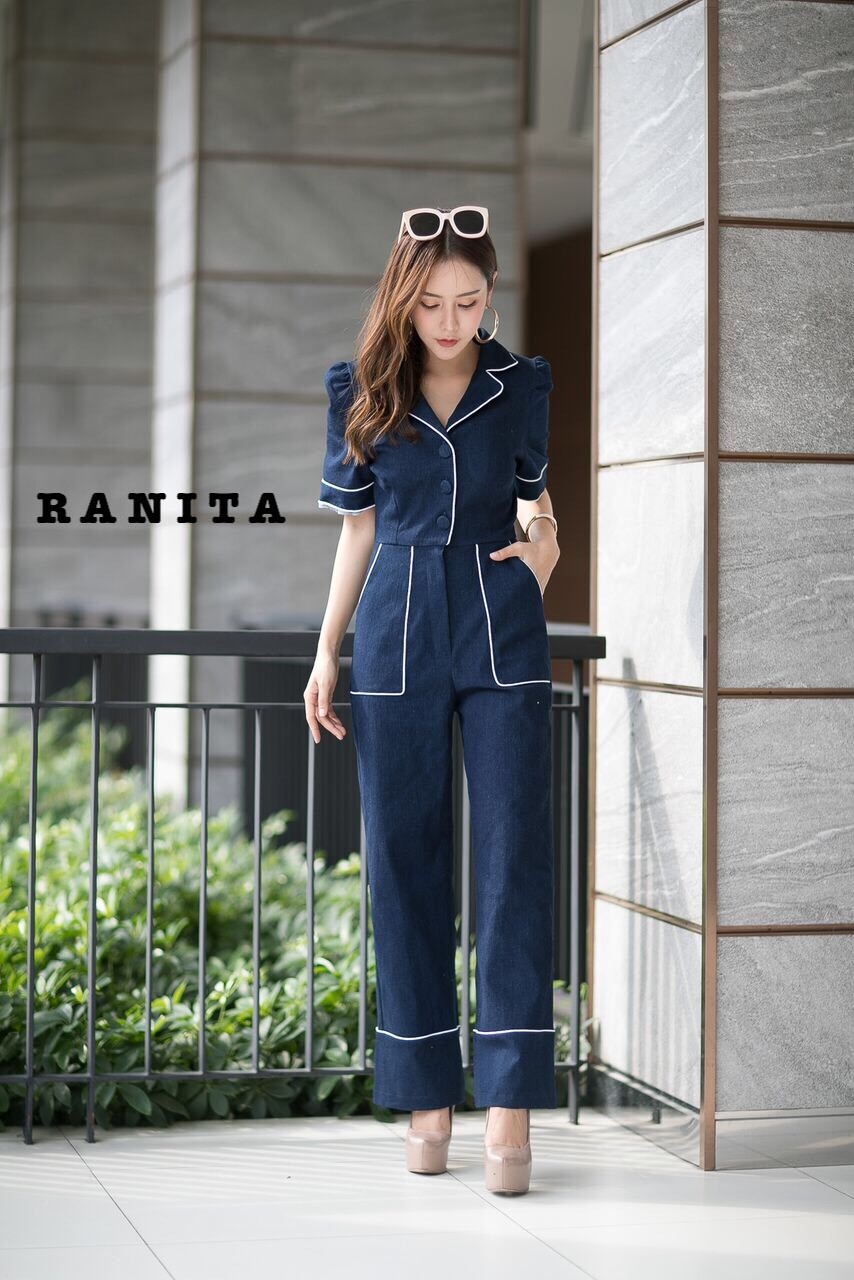 เสื้อผ้าเกาหลี พร้อมส่ง จั๊มสูท แขนย่นนิดๆ