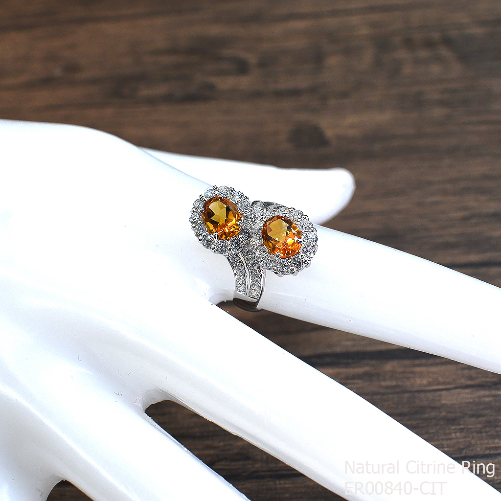 SKJewelryfactory แหวนพลอยซิทรินแท้ แหวนพลอยคู่ สไตล์หรูหรา ER00840-CIT