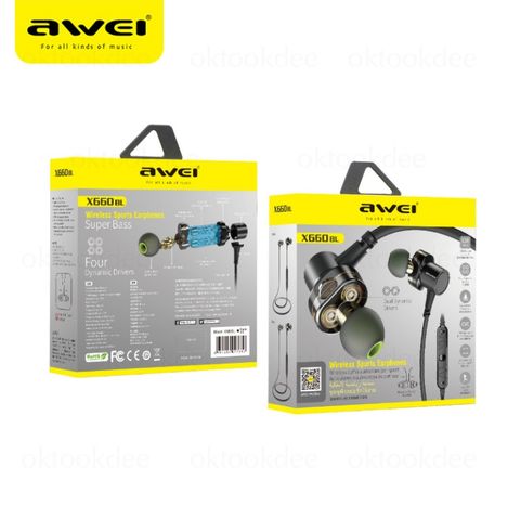 หูฟังบลูทูธ AWEI Sport Bluetooth Earphone Dual Drivers X660 Magnetic เสียงเบสแน่น ๆ