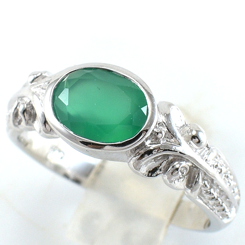 SKJewelryFactory แหวนพลอยเม็ดเดี่ยว แหวนเงินแท้ฝังพลอยกรีนอะเกทแท้ ER01305-GAG