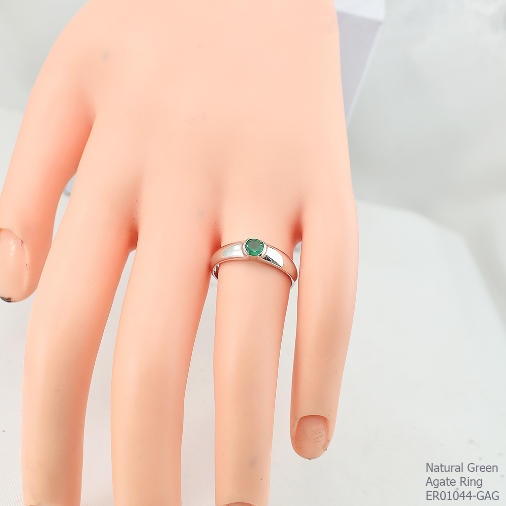 SKJewelryFactory แหวนปลอกมีด แหวนเงินแท้ 92.5% ฝังพลอยกรีนอะเกทแท้ ER01044-GAG