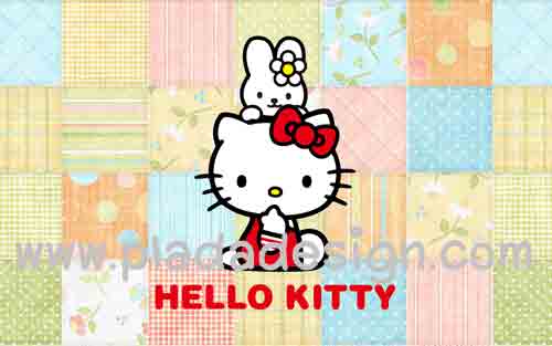 กระดาษสาพิมพ์ลาย สำหรับทำงาน เดคูพาจ Decoupage แนวภาำพ hello kitty มีน้องกระต่ายขี่หลัง พื้นหลังเป็นลายตาราง มีลายสวยงามไม่ซ้ำกัน (ปลาดาวดีไซน์)
