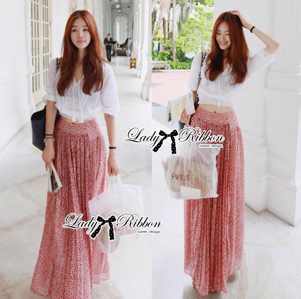 พร้อมส่ง เซ็ตเสื้อเปิดไหล่และกระโปรงยาวสไตล์วินเทจโบฮีเมียน