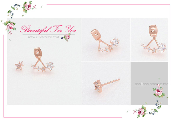 ตุ้มหู ต่างหู สีโรสโกลด์ รูปดาว ประดับด้วยเพชร สวย น่ารัก แบบแป้สเสียบ ขนาด : 2 cm.