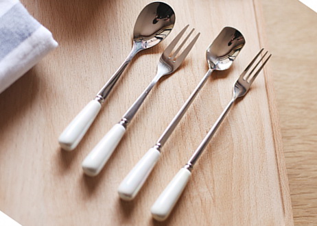 Pre-Order ช้อน-ส้อม สเตนเลส ที่จับเซรามิค มี 2 ขนาด 13 กับ 15 ซม. Zakka