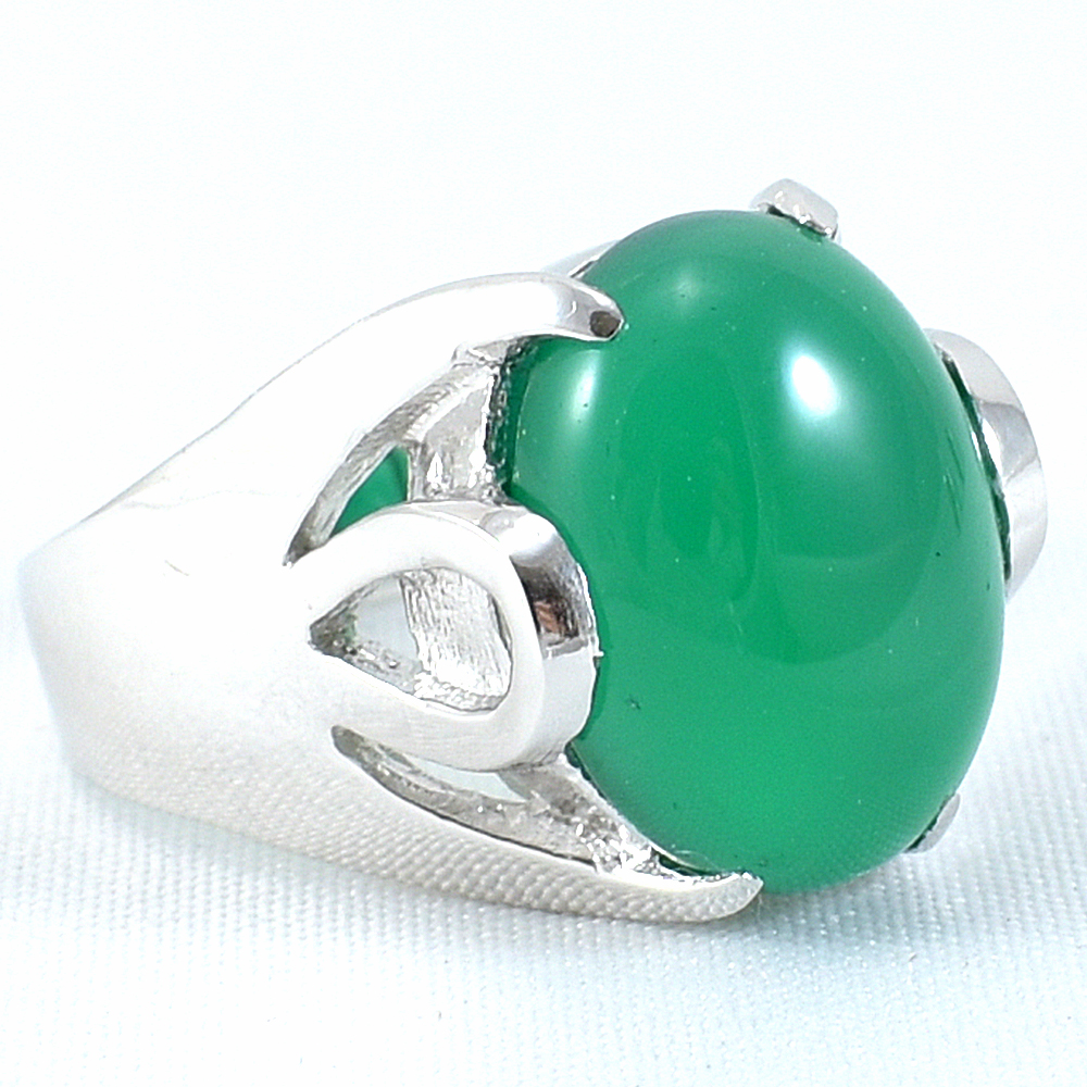 SKJewelryFactory แหวนพลอยหลังเต่าสีเขียว แหวนเงินแท้ฝังพลอยกรีนอะเกทแท้ ER01376-GAC