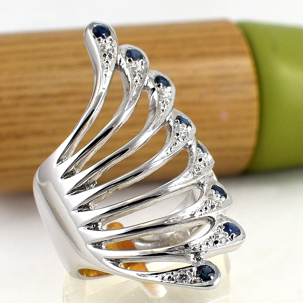 SKJewelryfactory แหวนไพลินแท้ ดีไซน์ปีกนก สไตล์หรูหรา ใส่นิ้วชี้ และ นิ้วกลางสวย ER01920-BSA