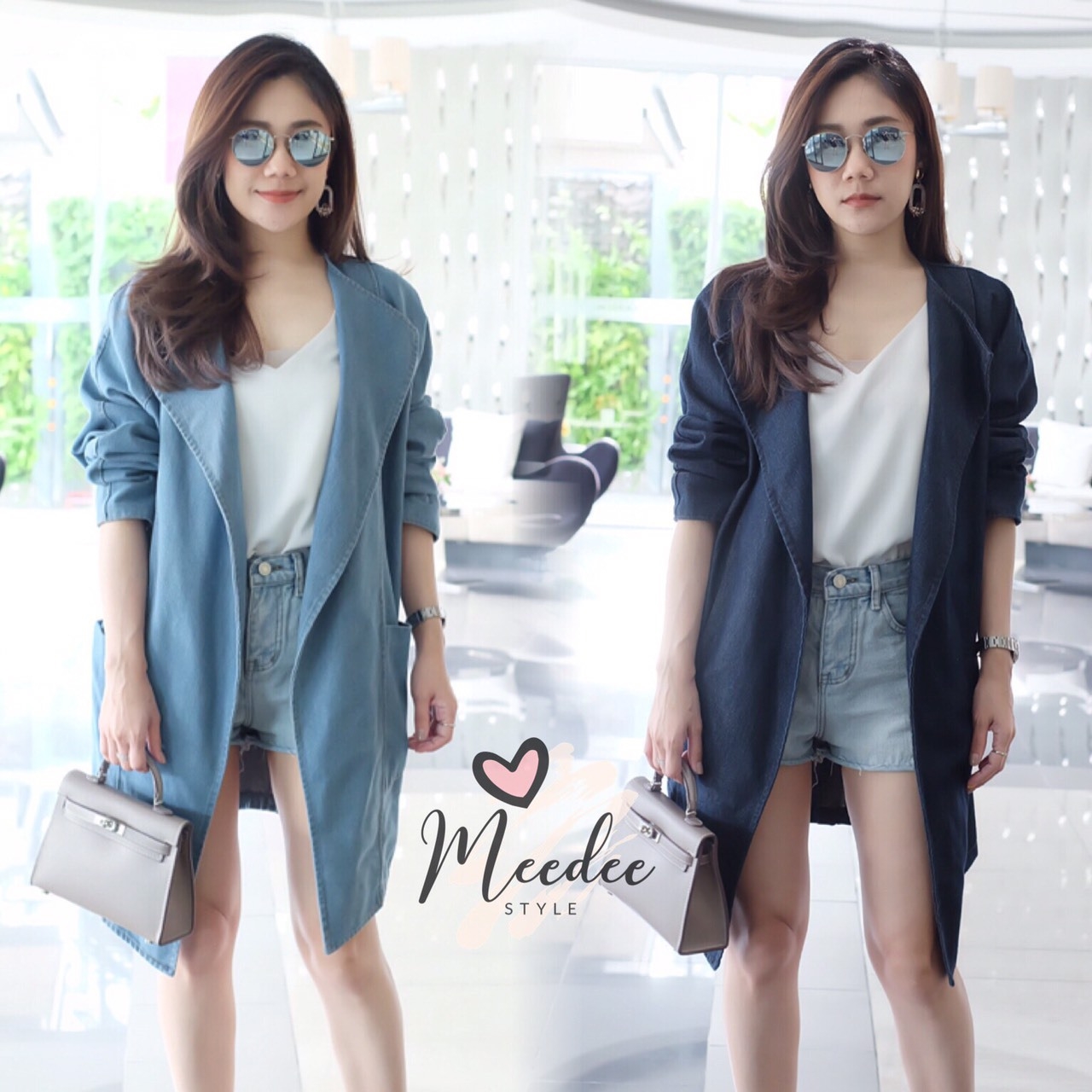 เสื้อเกาหลี พร้อมส่ง เสื้อคลุม ยีนส์ตัวกว้าง ปกสูท