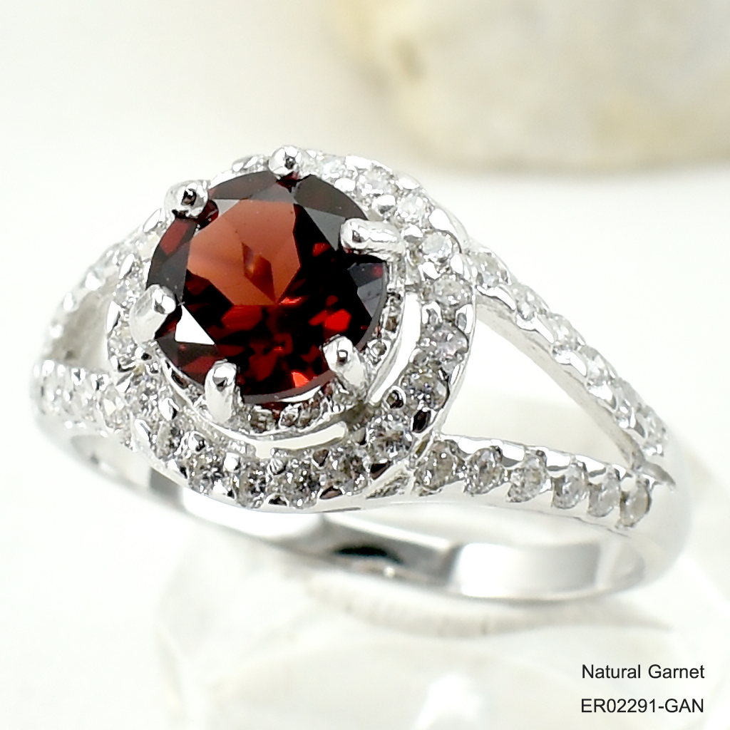 SKJewelryFactory แหวนโกเมนแท้ พลอยทรงกลม เนื้อพลอยสะอาด สีพลอยสวยมาก ER02291-GAN