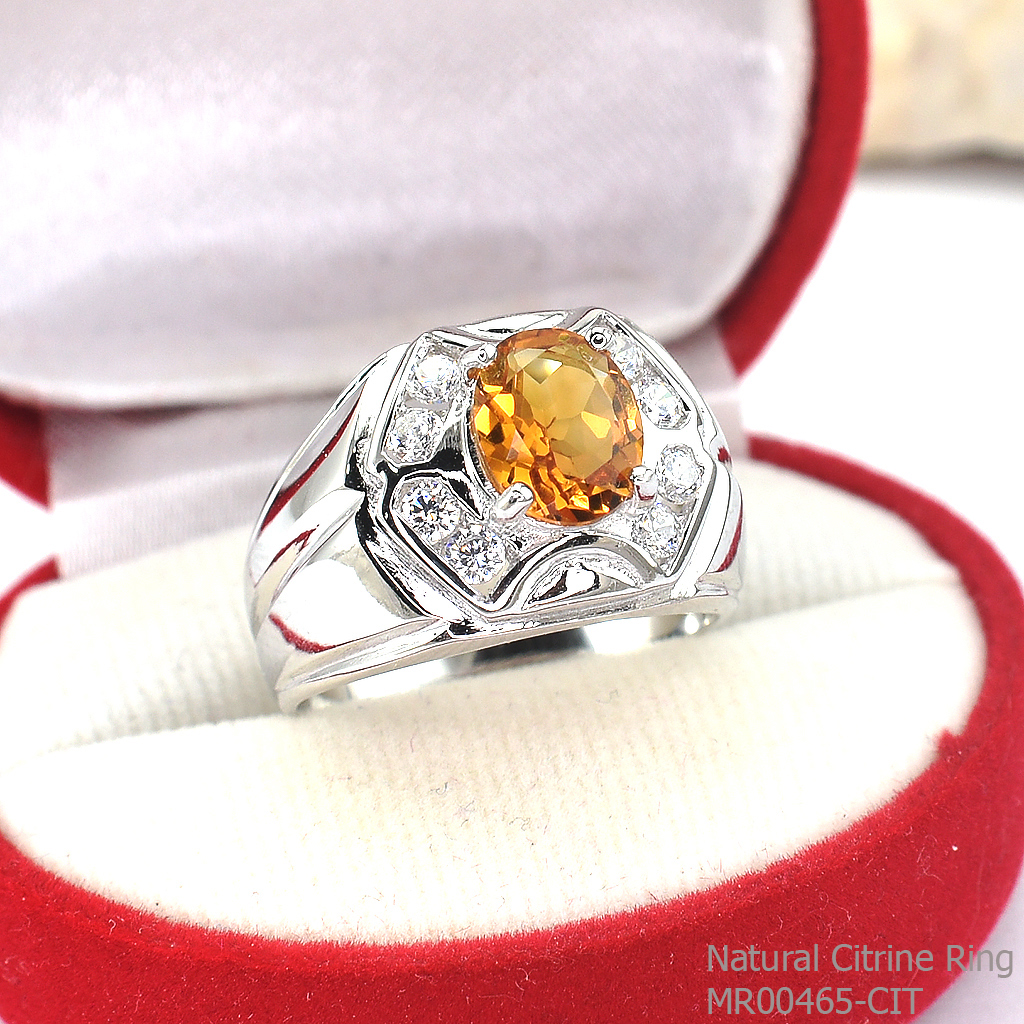 SKJewelryFactory แหวนซิทรินแท้ แหวนชายพลอยล้อมเพชร MR00465-CIT