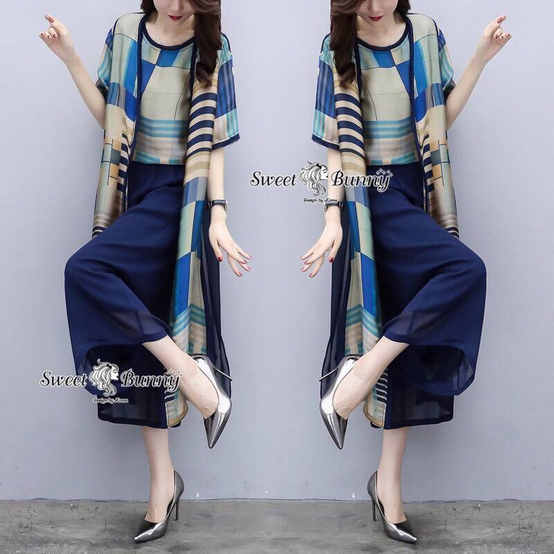 เสื้อผ้าเกาหลี พร้อมส่ง เสื้อคลุมยาว+เสื้อตัวใหม่+กางเกง