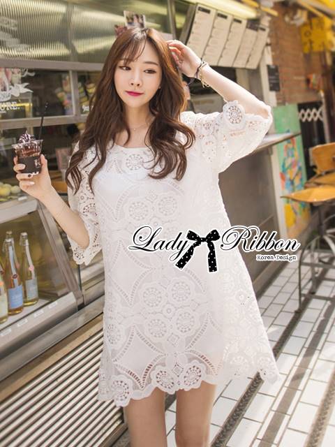 พร้อมส่ง เดรสผ้าลูกไม้สีขาวสุดหวาน