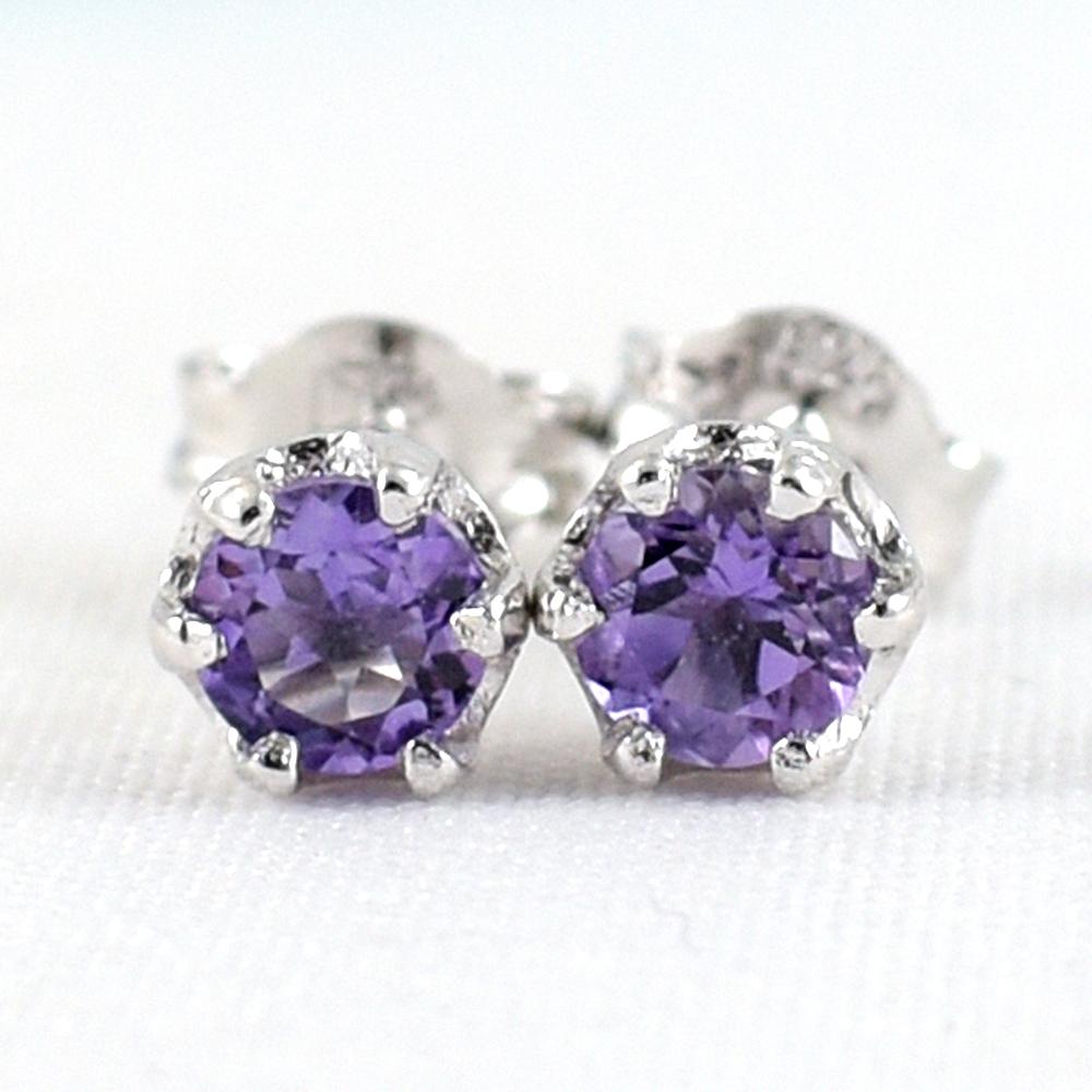skjewelryfactory SKJewelryFactory EER00253-AMT ต่างหูพลอยแท้ ต่างหูแอมิทิสต์แท้ สีม่วงหวานๆ ต่างหูพลอยเม็ดเดี่ยว ม่วง