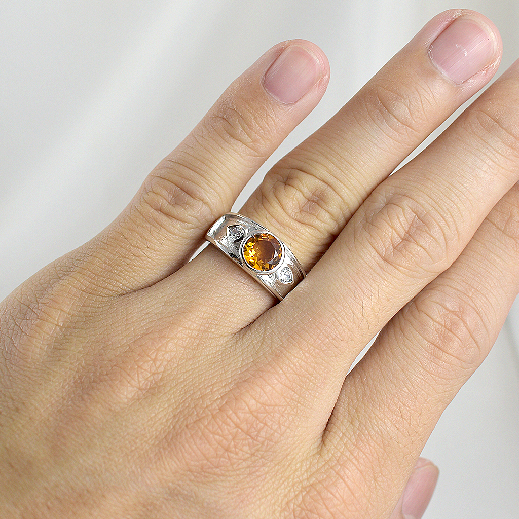SKJewelryFactory แหวนพลอยซิทรินแท้ สไตล์แหวน 3 เม็ด ER00815-CIT