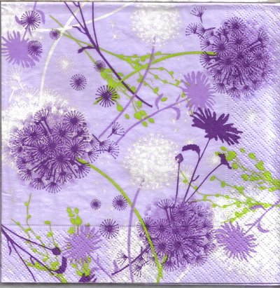แนวภาพดอกไม้ Dandelion Field ทุ่งดอกแดนดิไลออน ม่วง เป็นภาพกระจายเต็มแผ่น กระดาษแนพกิ้นสำหรับทำงาน เดคูพาจ Decoupage Paper Napkins ขนาด 33X33cm