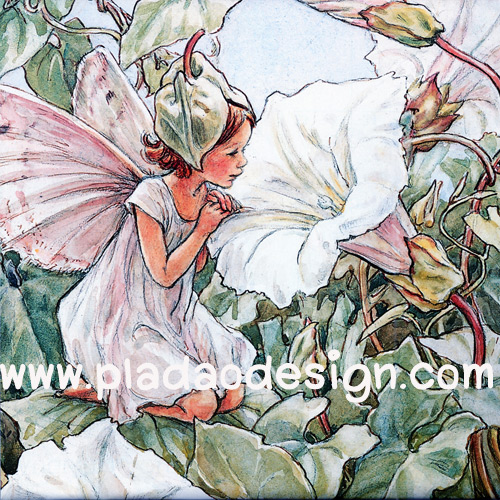 กระดาษสาพิมพ์ลาย สำหรับทำงาน เดคูพาจ Decoupage แนวภาำพ ภาพวาด Fairy Story นางฟ้าน้อยในเดรสขาว นั่งฟังเพลงสวรรค์ผ่านดอกลำโพง (ปลาดาวดีไซน์)